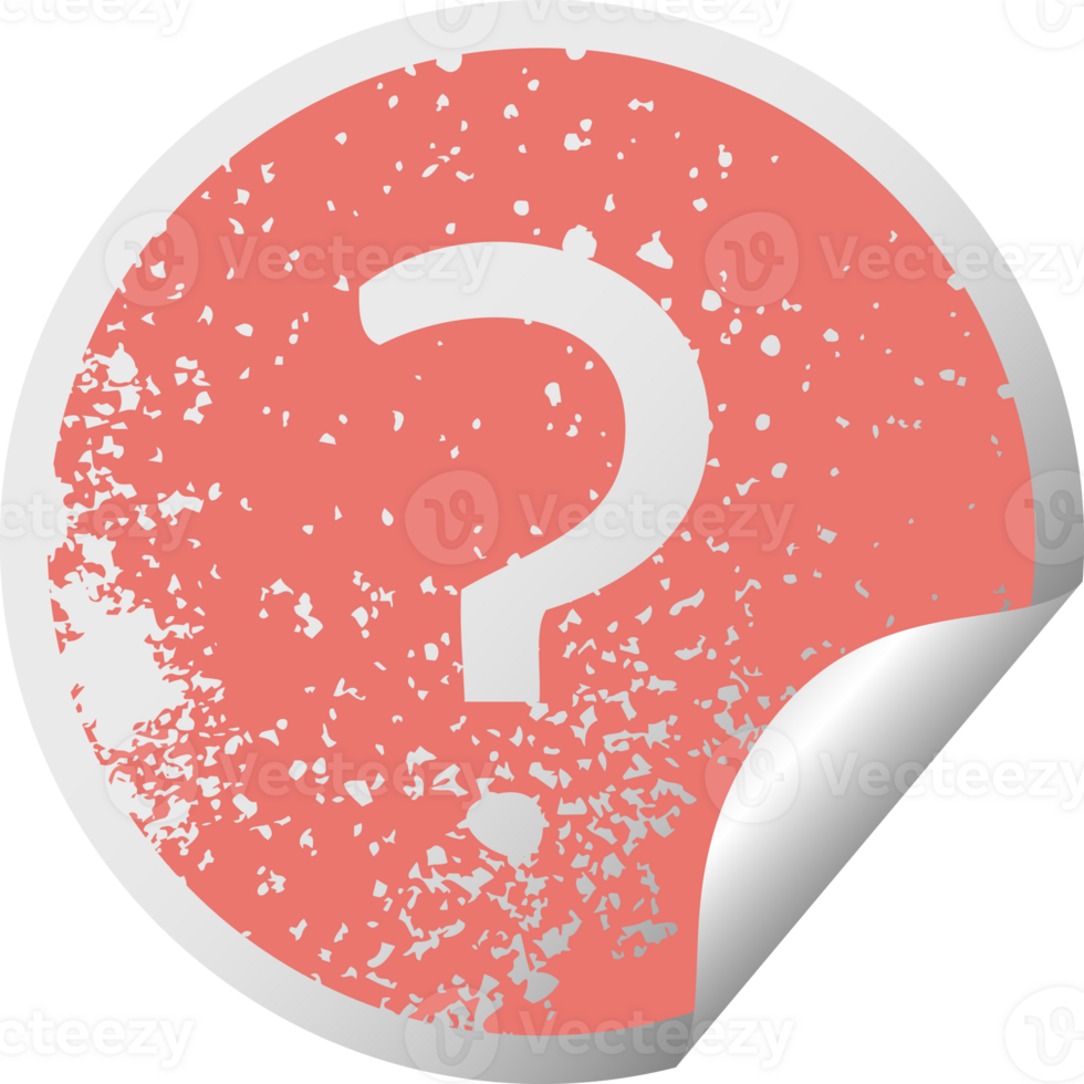 distressed circular peeling sticker symbol of a question mark png