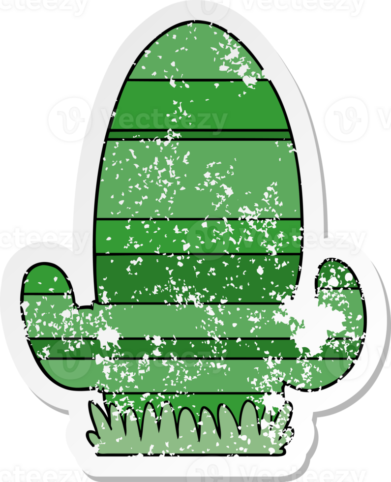 distressed sticker of a cartoon cactus png