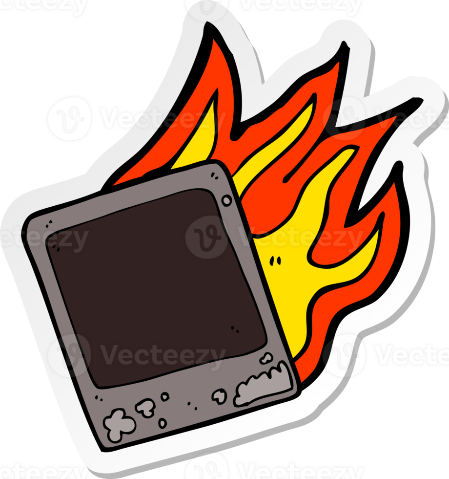 sticker of a burning old instant photograph png