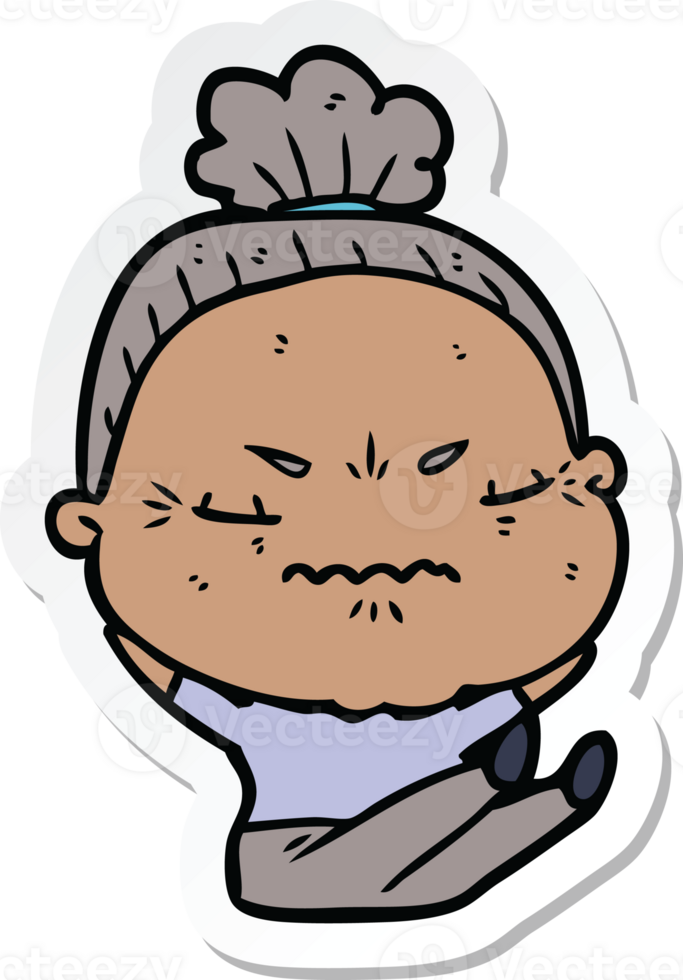sticker of a cartoon annoyed old lady png