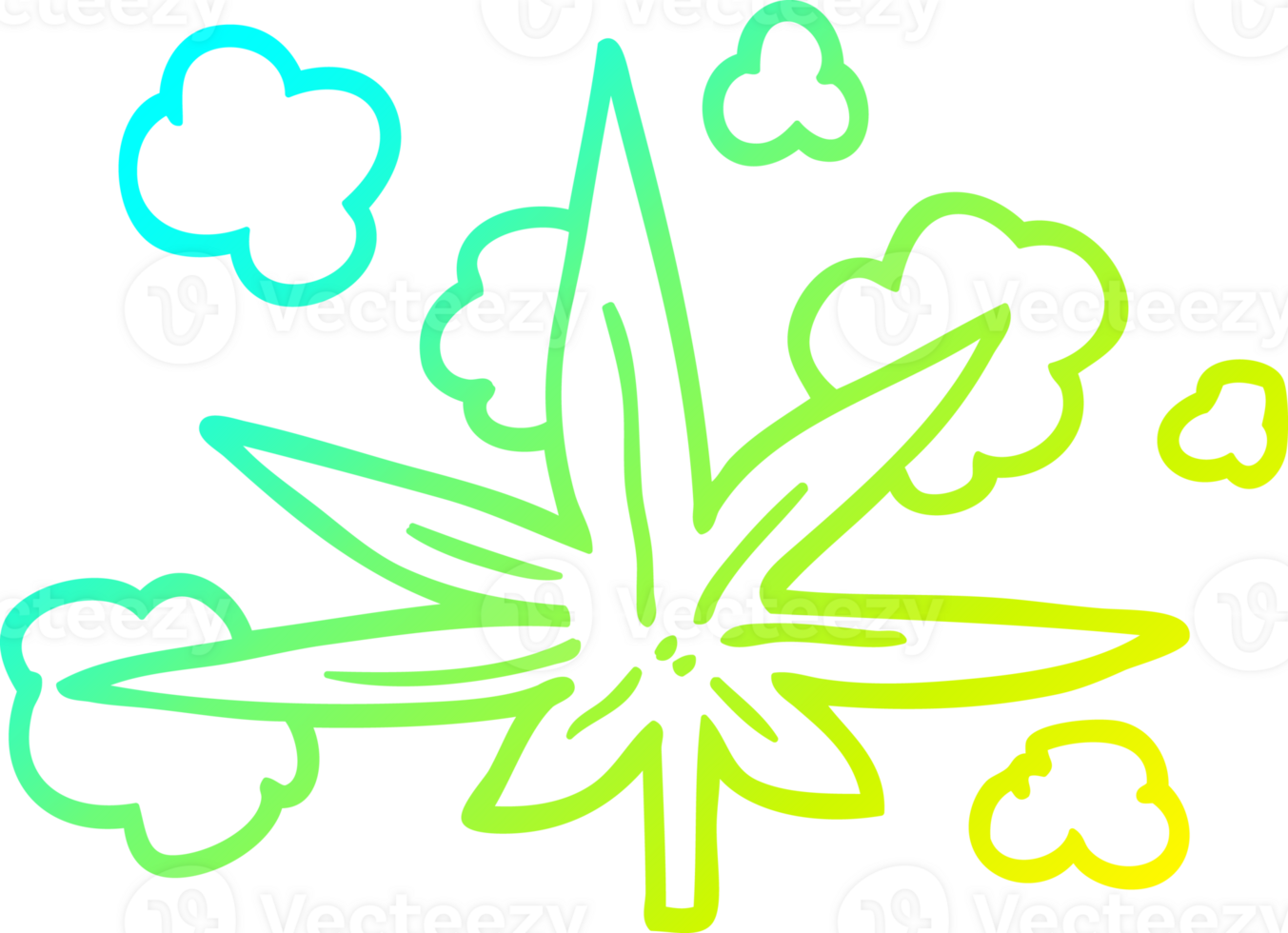 cold gradient line drawing of a cartoon marijuana leaf png