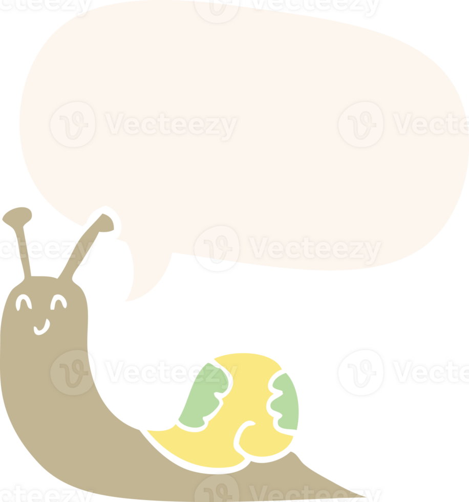 cute cartoon snail with speech bubble in retro style png