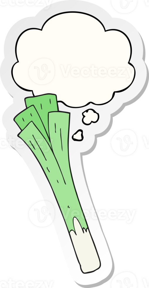 cartoon leeks with thought bubble as a printed sticker png