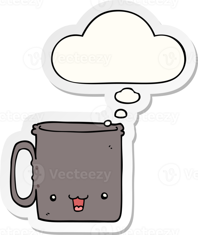 cartoon cup with thought bubble as a printed sticker png