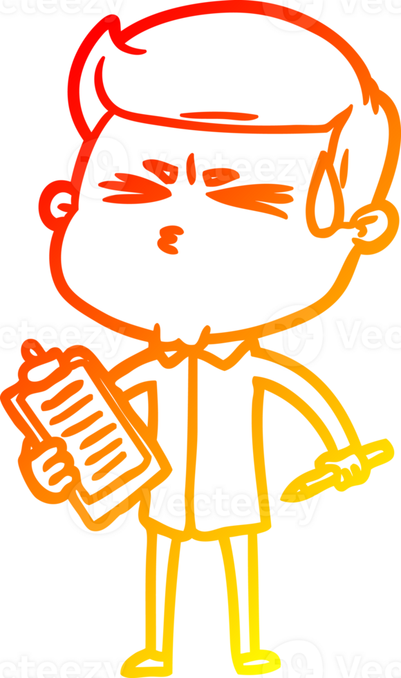 warm gradient line drawing of a cartoon man sweating png