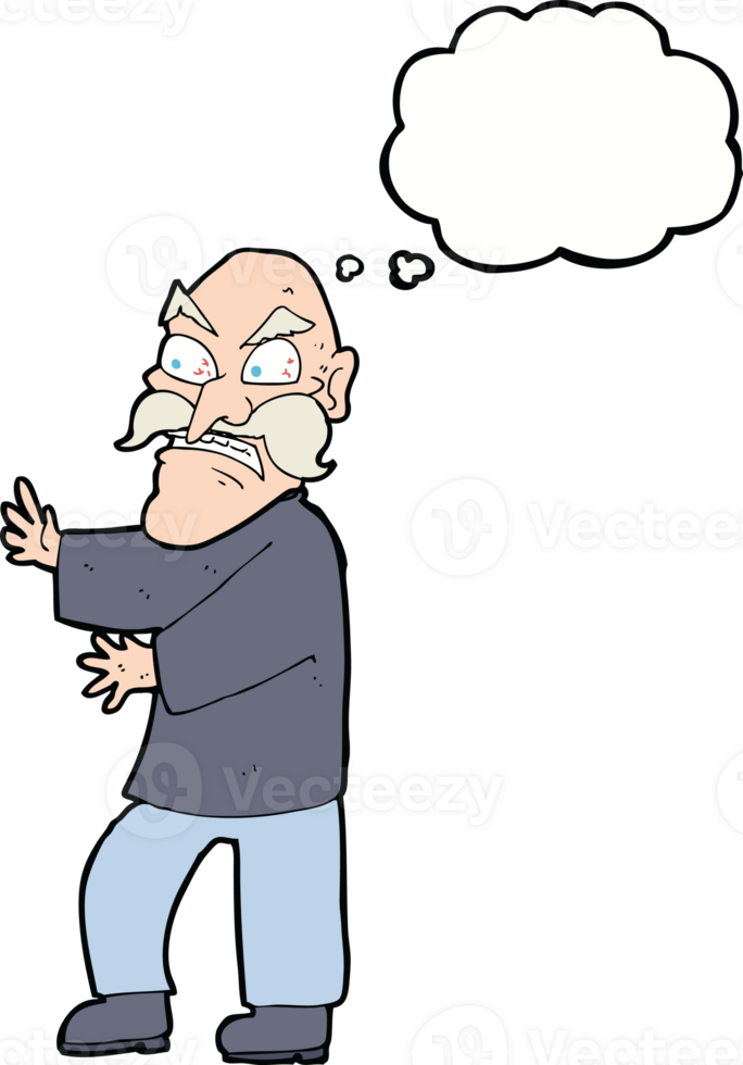 cartoon angry old man with thought bubble png