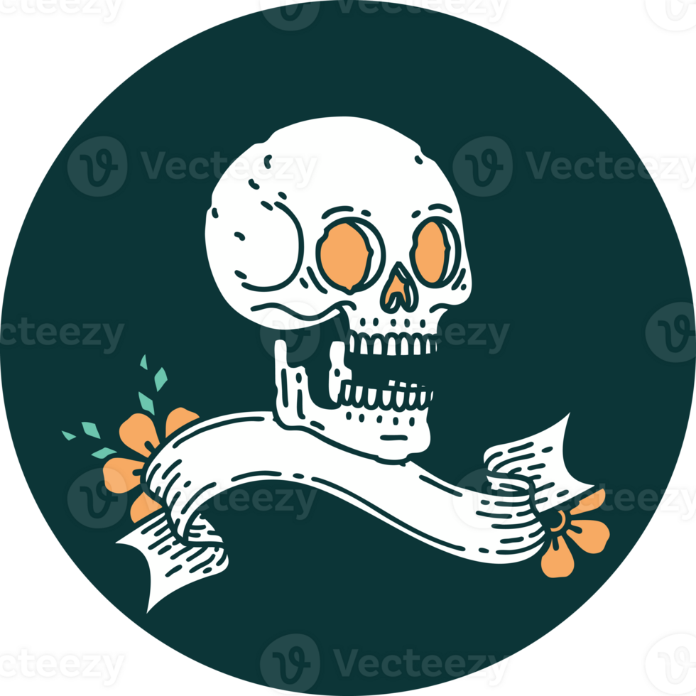tattoo style icon with banner of a skull png
