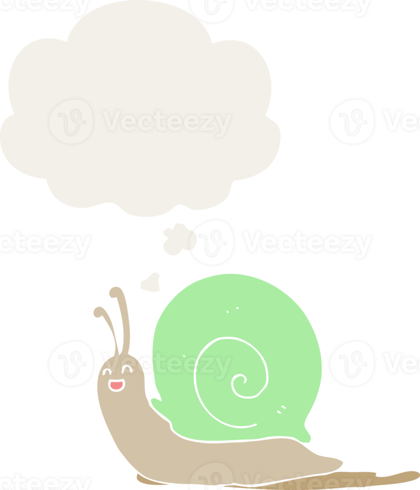 cartoon snail with thought bubble in retro style png