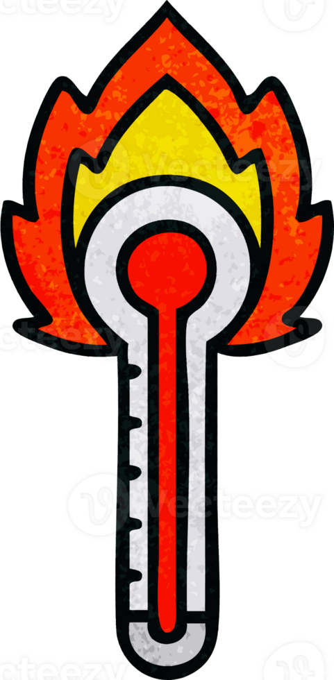 retro grunge texture cartoon of a hot glass thermometer png