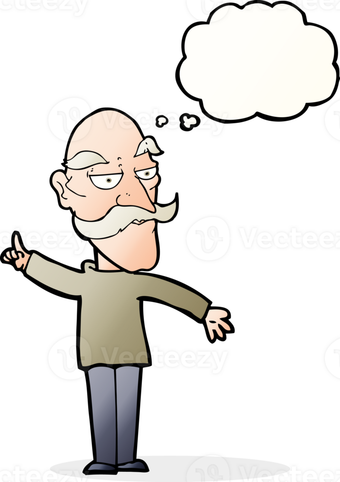 cartoon old man telling story with thought bubble png