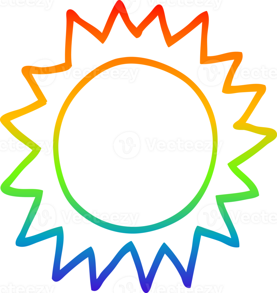 rainbow gradient line drawing of a cartoon sun png