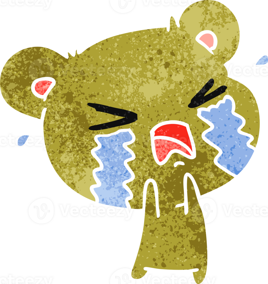 drawn retro cartoon of a cute crying bear png