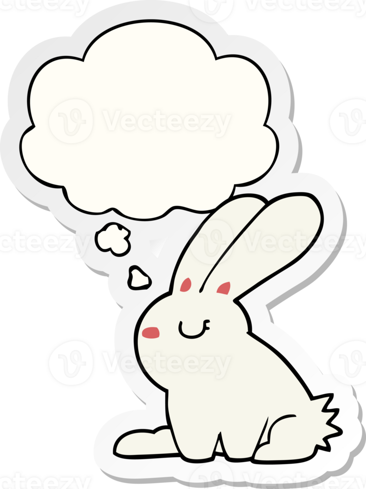 cartoon rabbit with thought bubble as a printed sticker png