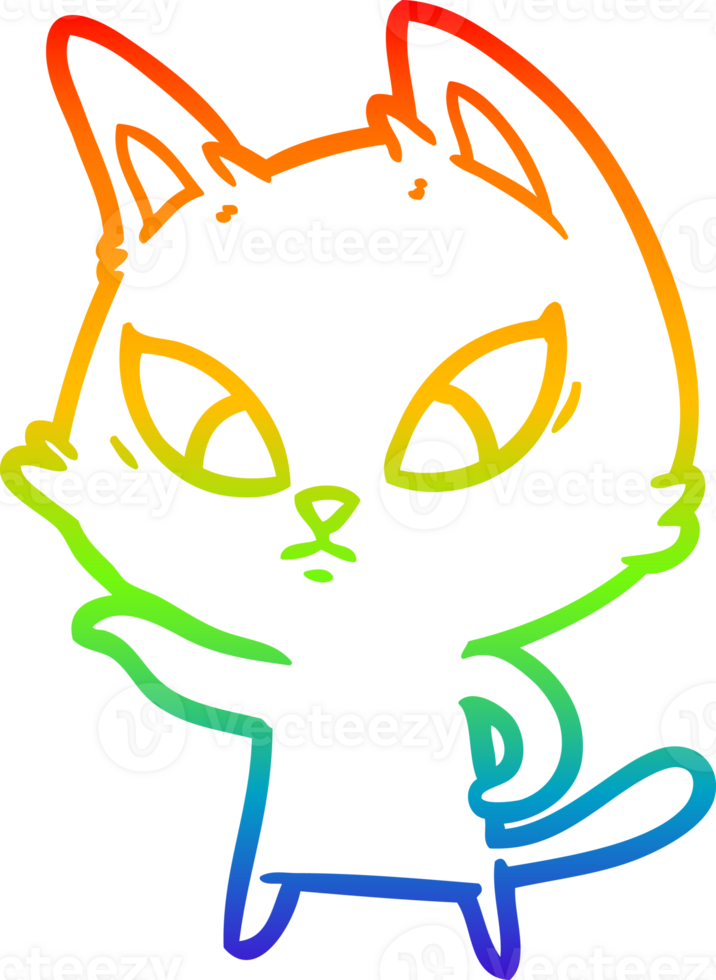 rainbow gradient line drawing of a confused cartoon cat png