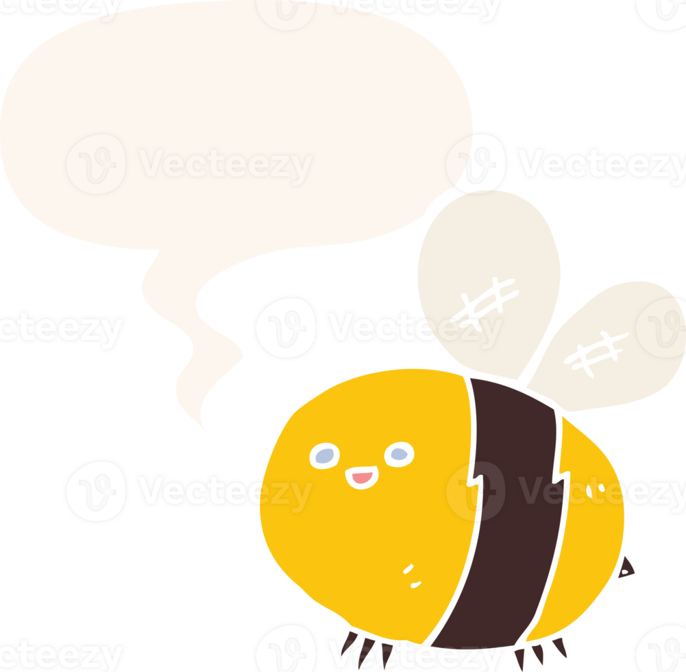 cartoon bee with speech bubble in retro style png