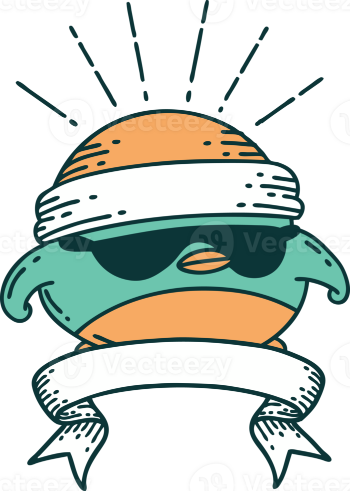 scroll banner with tattoo style cool robin png