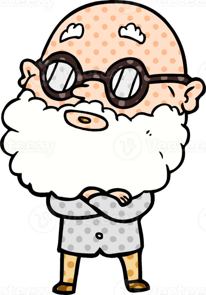 cartoon curious man with beard and glasses png