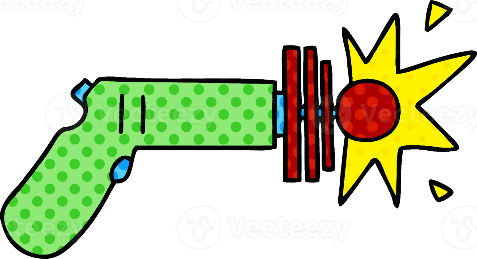 komisk bok stil knäppa tecknad serie laser pistol png