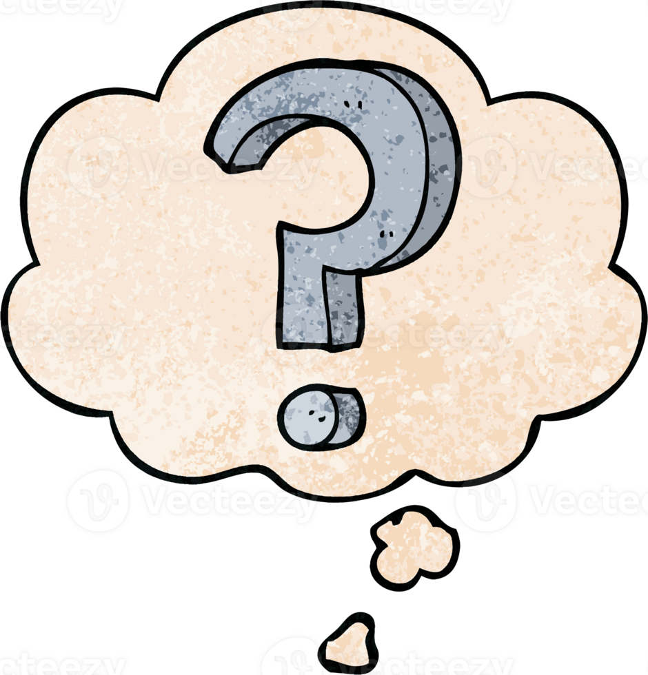 cartoon question mark with thought bubble in grunge texture style png
