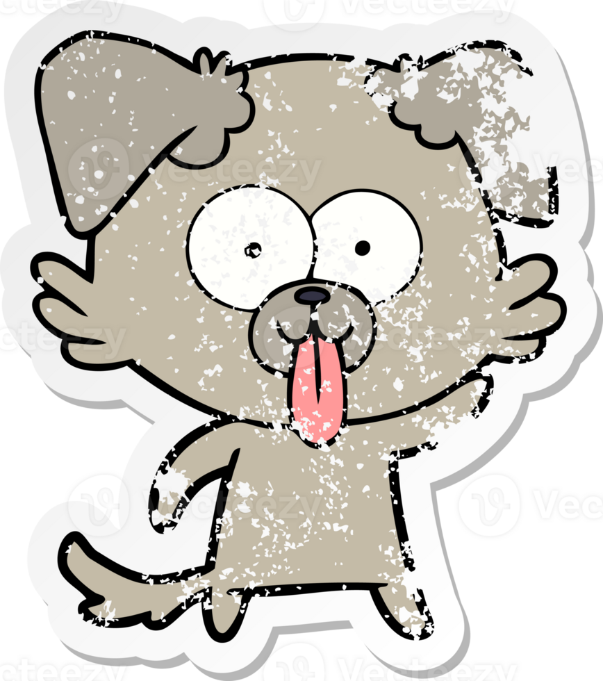 distressed sticker of a cartoon dog with tongue sticking out png