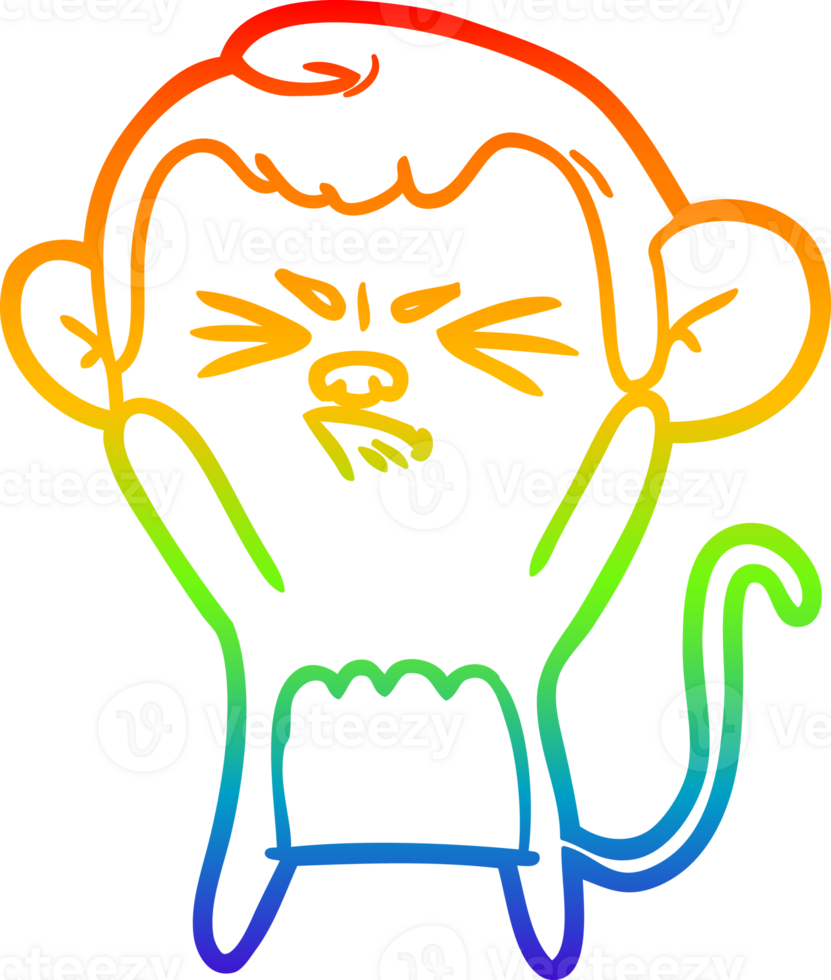 rainbow gradient line drawing of a cartoon angry monkey png