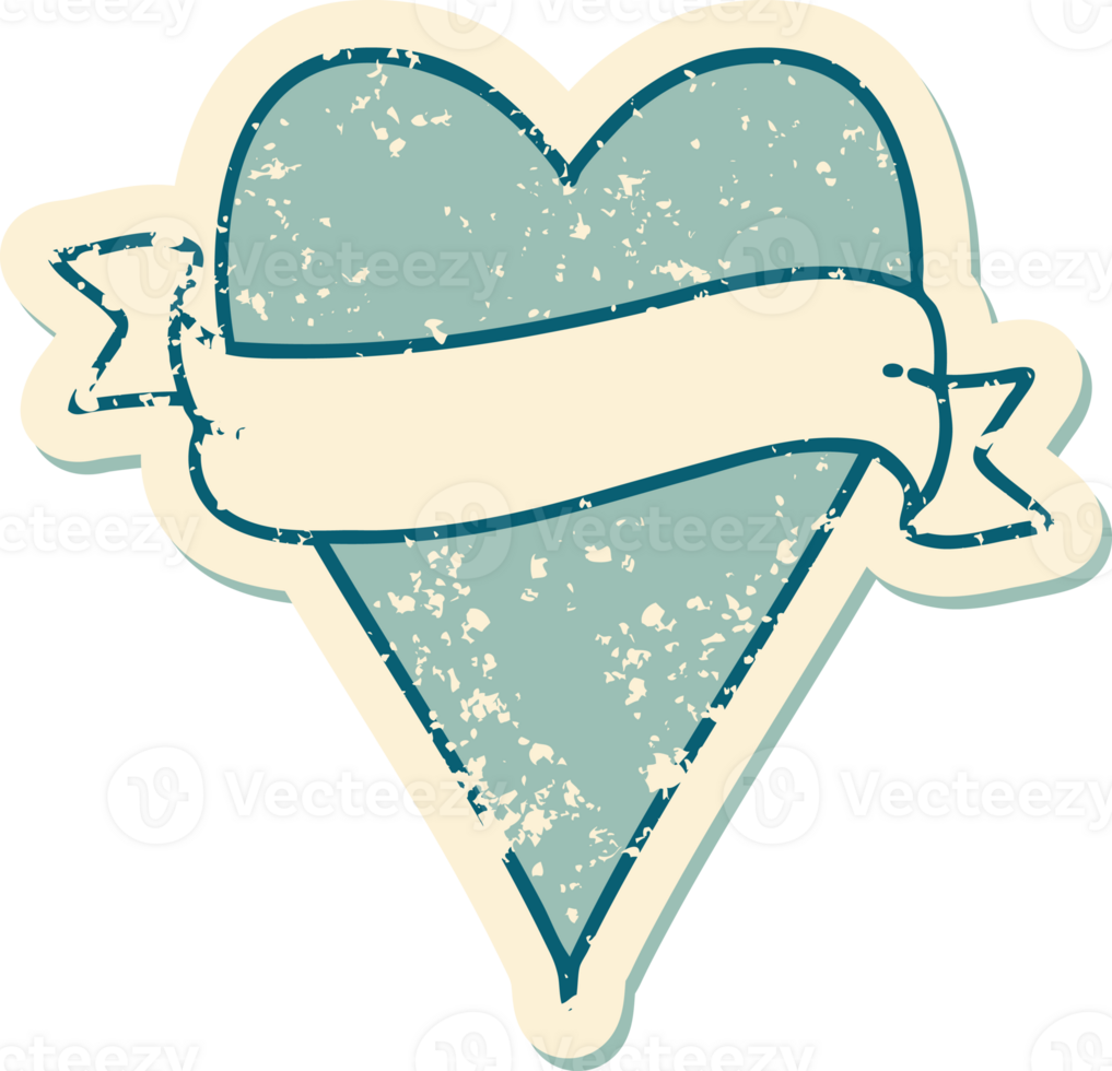 iconic distressed sticker tattoo style image of a heart and banner png