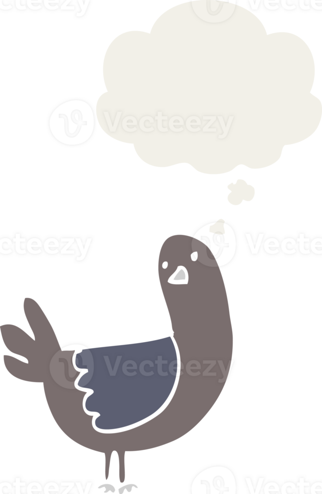cartoon pigeon with thought bubble in retro style png