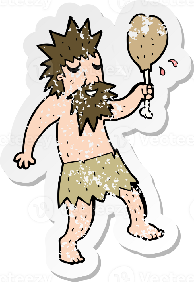 retro distressed sticker of a cartoon cave man png