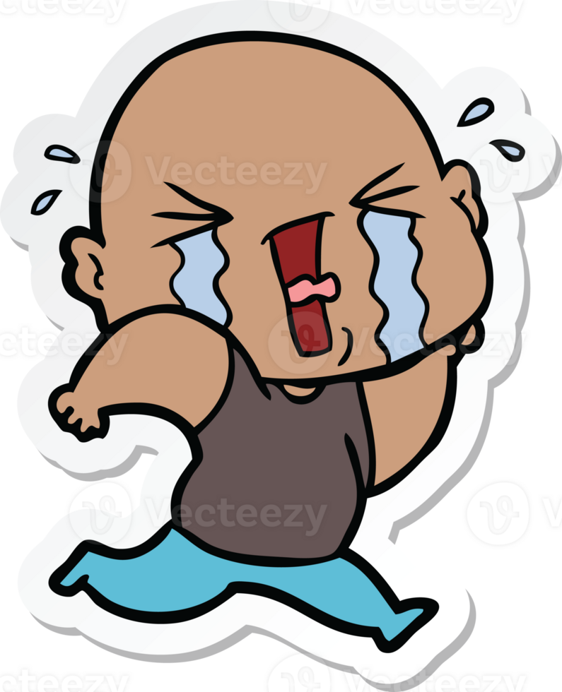 sticker of a cartoon crying bald man png