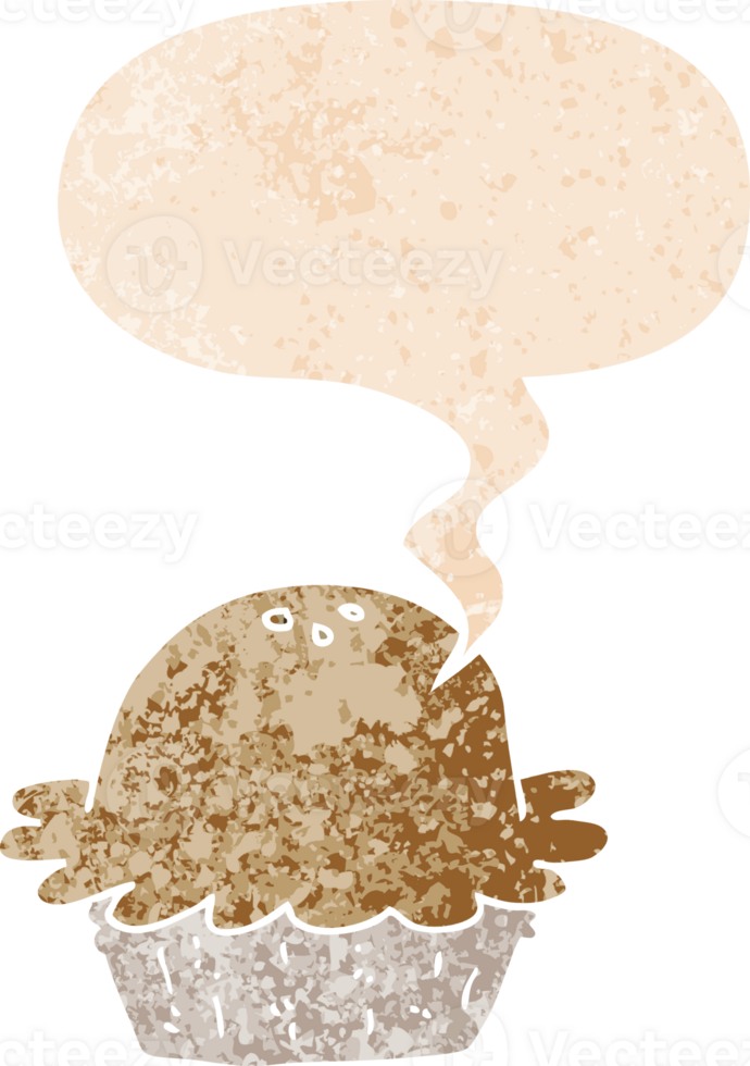 cartoon pie with speech bubble in grunge distressed retro textured style png
