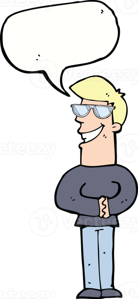 cartoon grinning man with glasses with speech bubble png