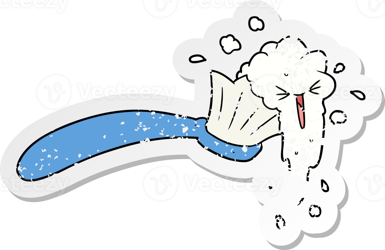 distressed sticker of a cartoon toothbrush and toothpaste png