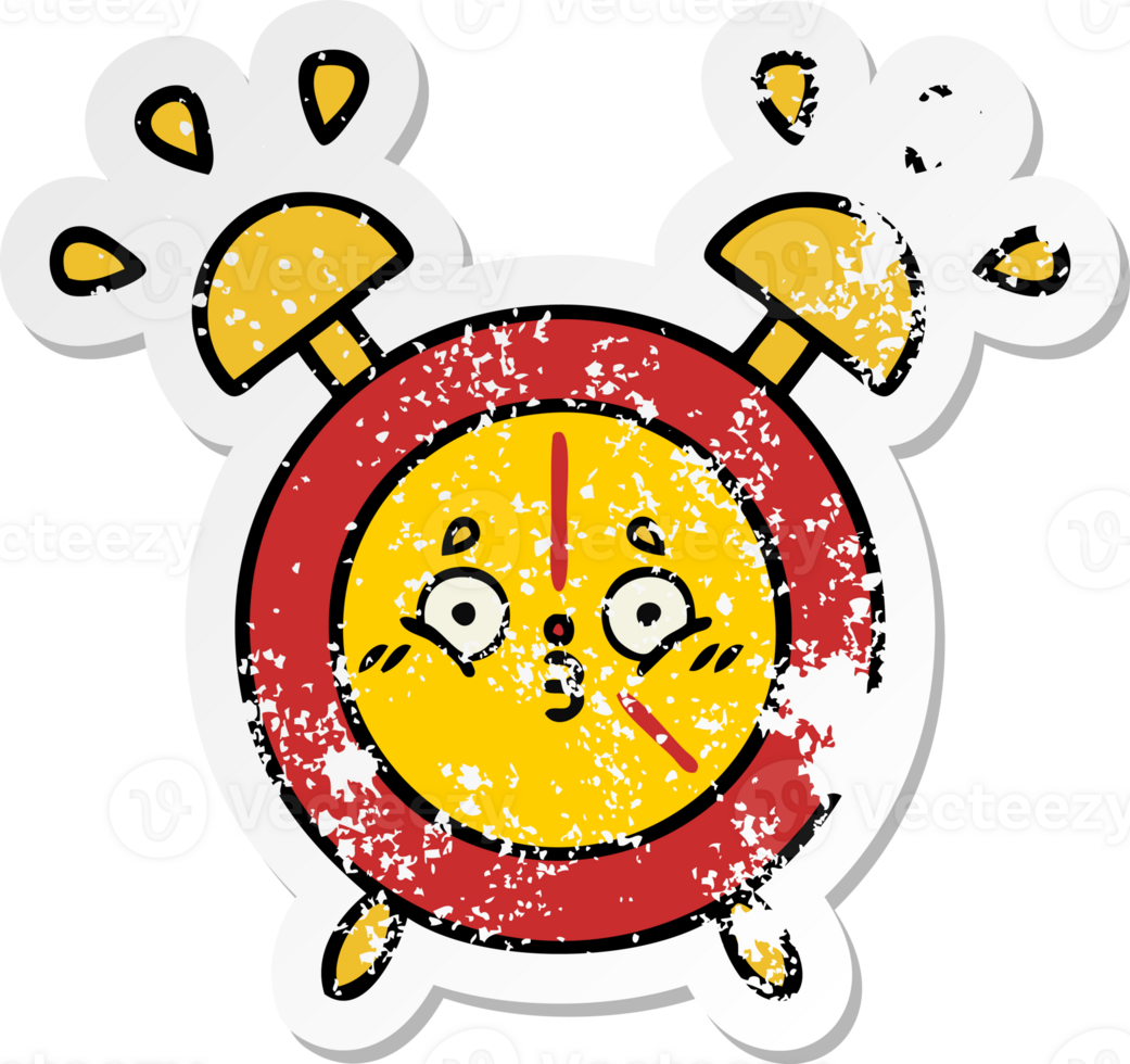 distressed sticker of a cute cartoon alarm clock png