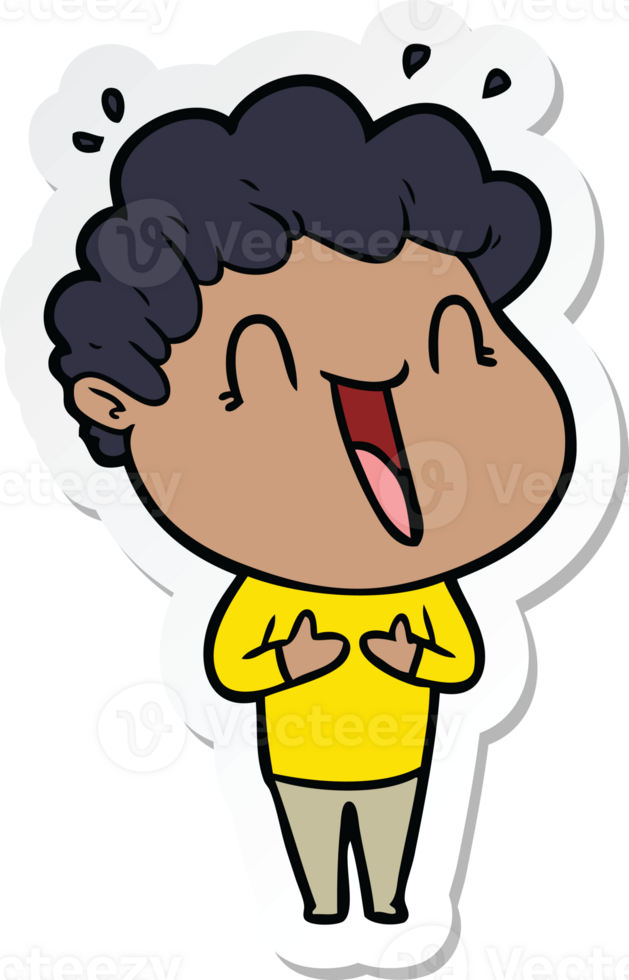 sticker of a cartoon happy man laughing png