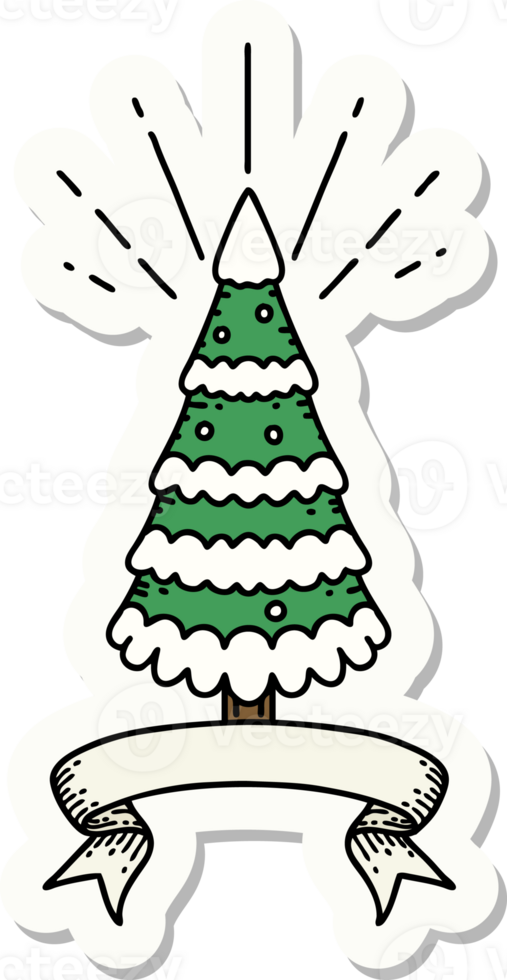 sticker of a tattoo style snow covered pine tree png
