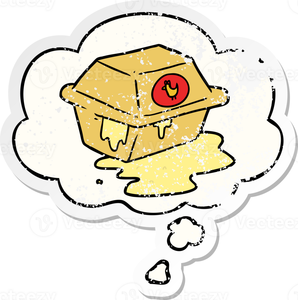 cartoon take out with thought bubble as a distressed worn sticker png