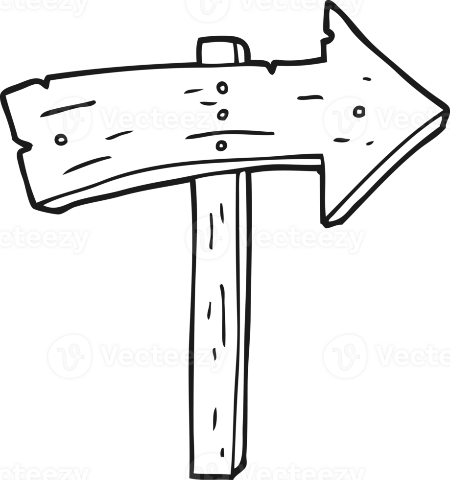 drawn black and white cartoon wooden direction arrow png