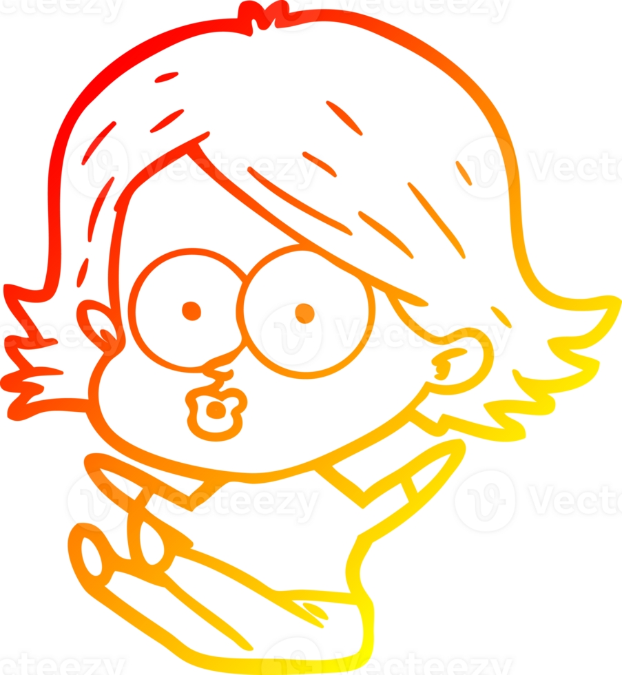 warm gradient line drawing of a cartoon girl pouting png