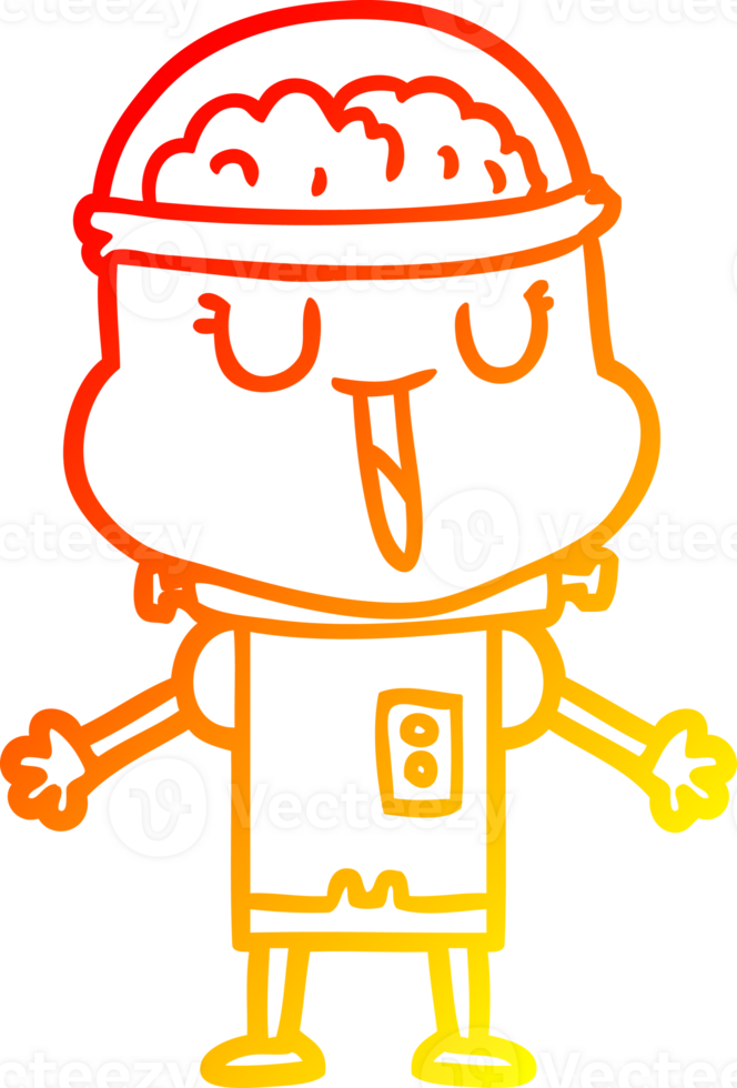 warm gradient line drawing of a happy cartoon robot png