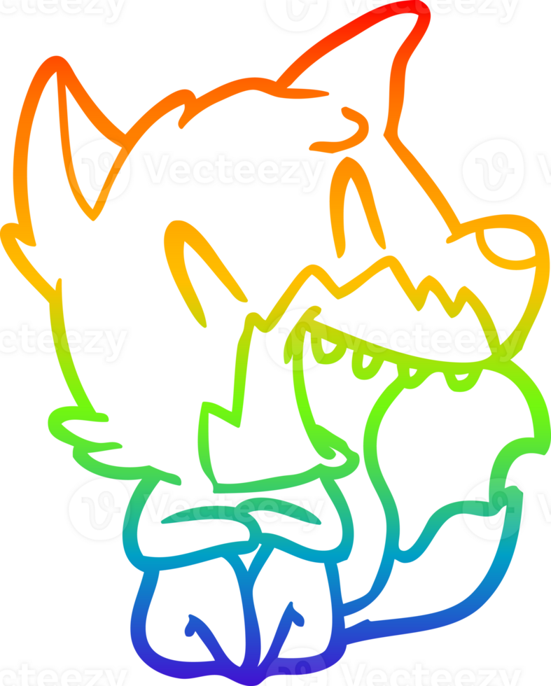 rainbow gradient line drawing of a laughing fox cartoon png