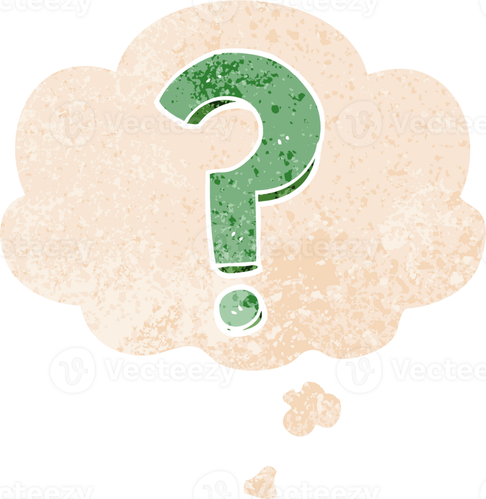 cartoon question mark with thought bubble in grunge distressed retro textured style png