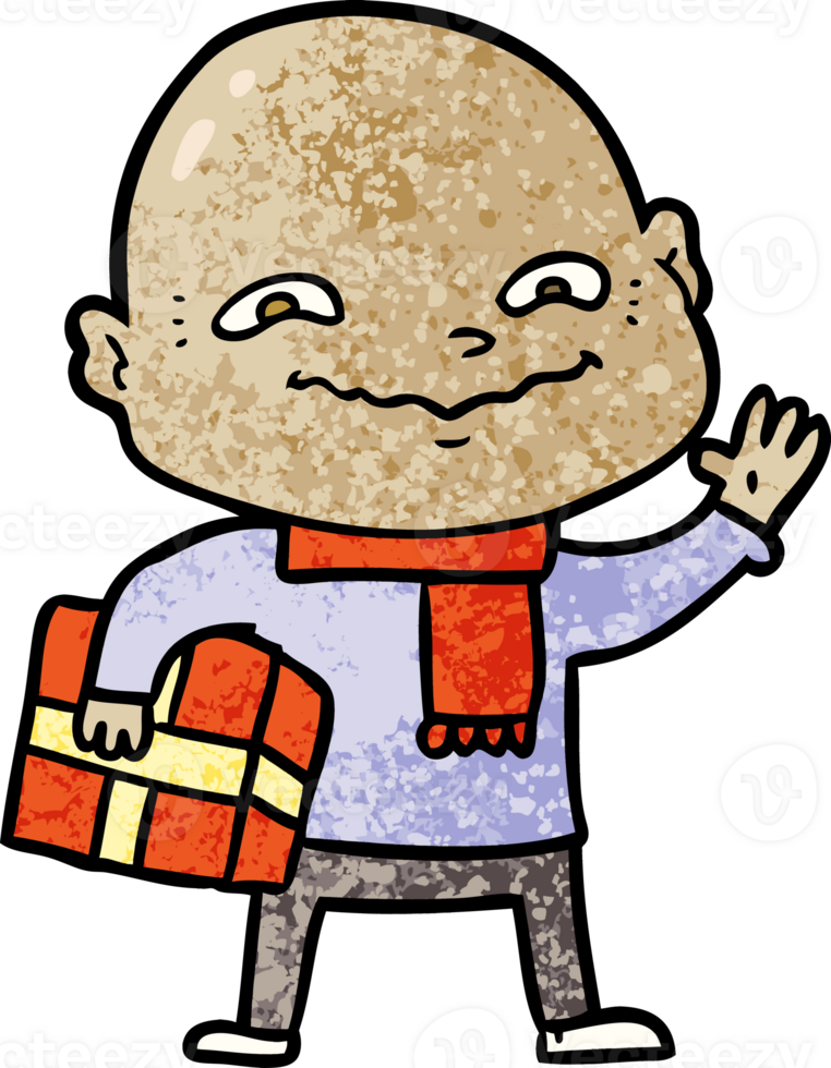 cartoon nervous man with xmas present png