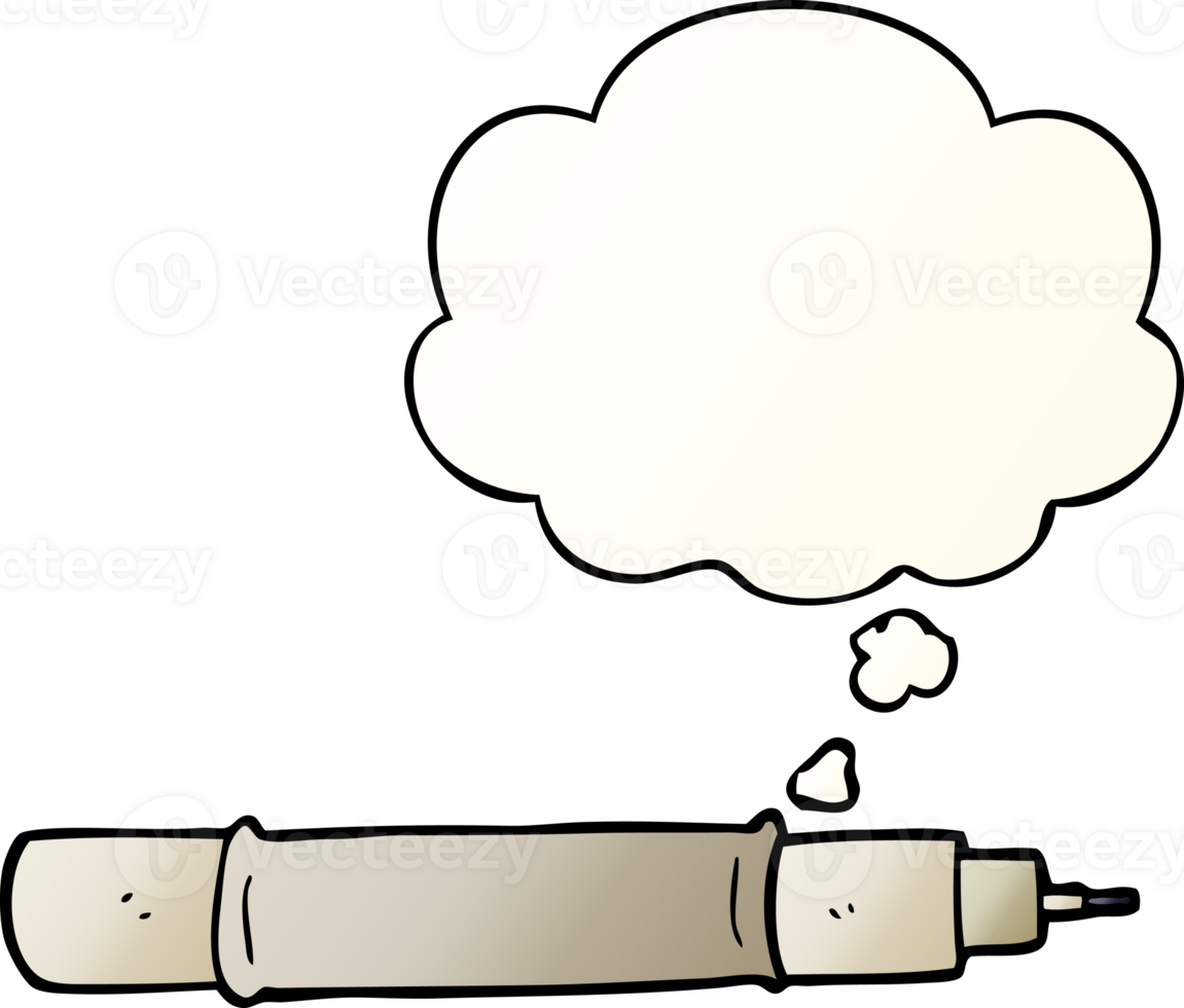 cartoon pen with thought bubble in smooth gradient style png