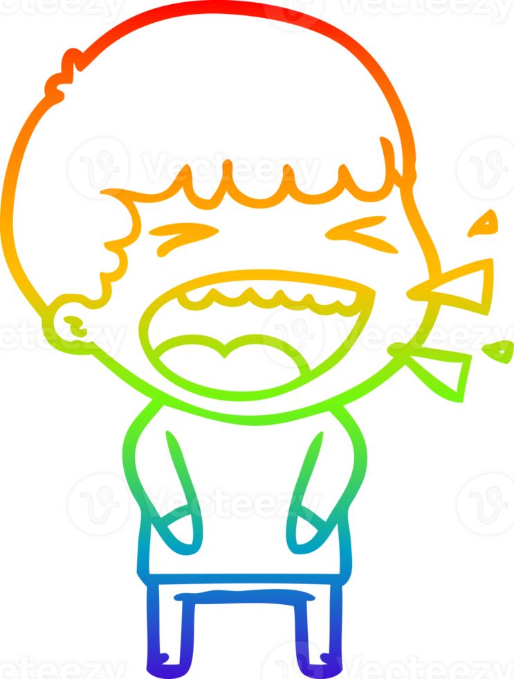rainbow gradient line drawing of a cartoon laughing man png