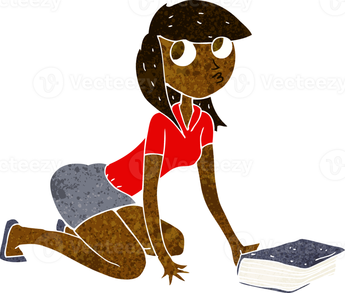 cartoon girl picking up book png