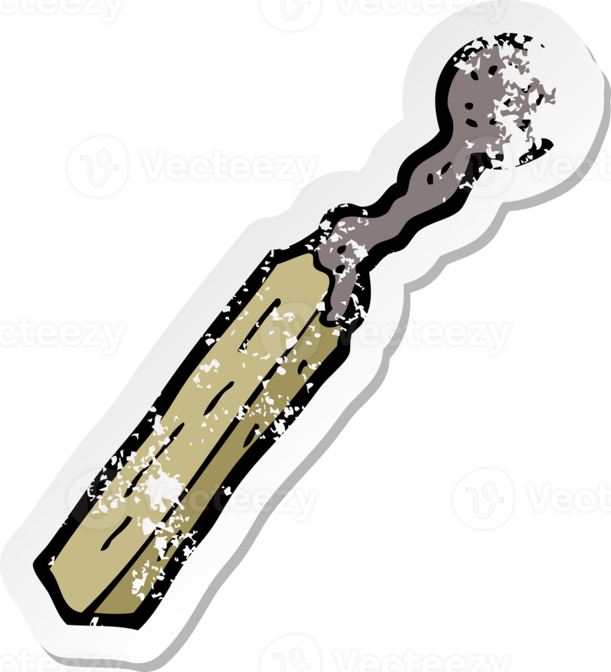 retro distressed sticker of a cartoon burnt match png