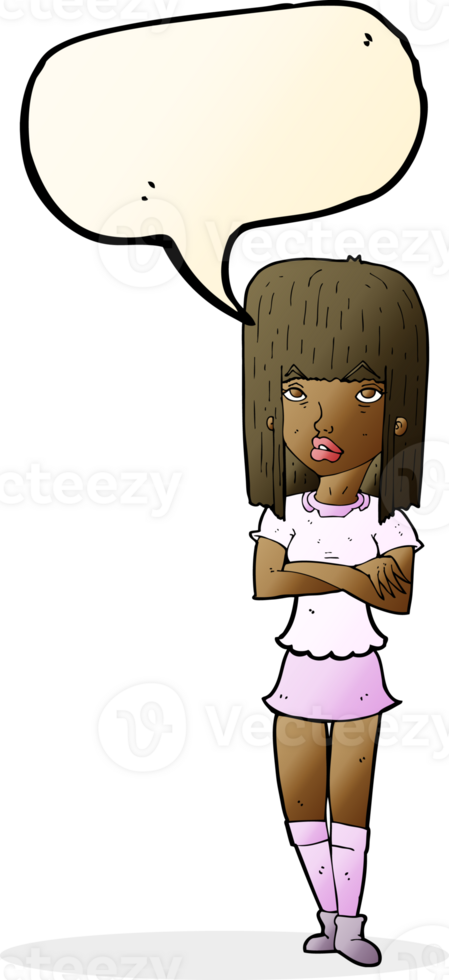 cartoon girl with crossed arms with speech bubble png