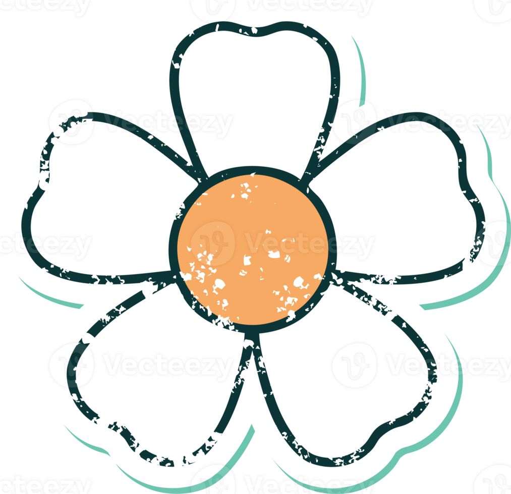 iconic distressed sticker tattoo style image of a flower png