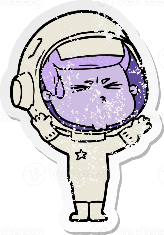 distressed sticker of a cartoon stressed astronaut png