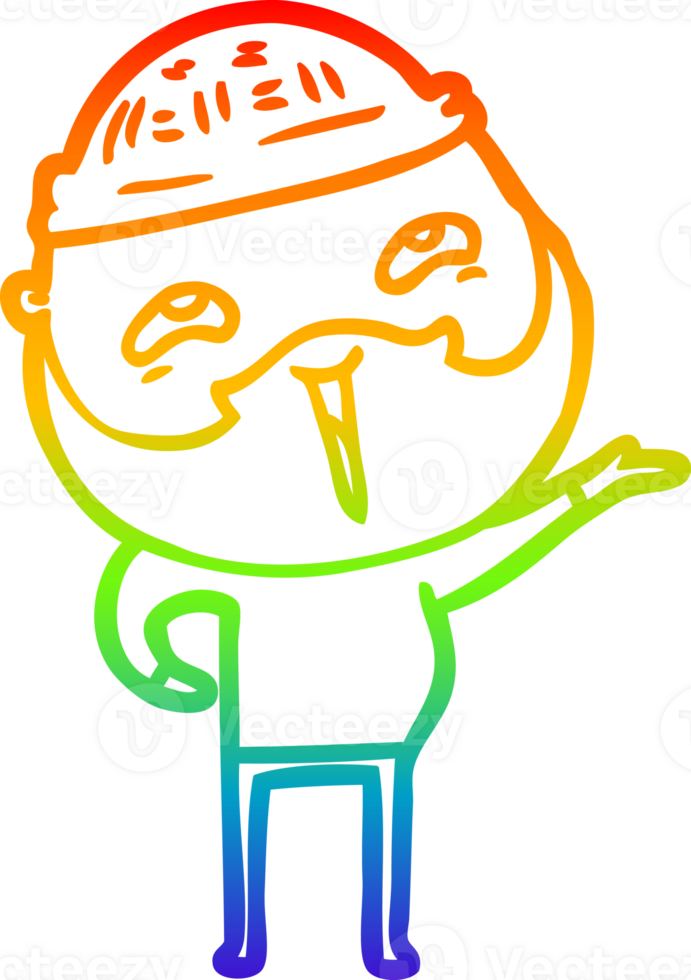 rainbow gradient line drawing of a cartoon happy bearded man png